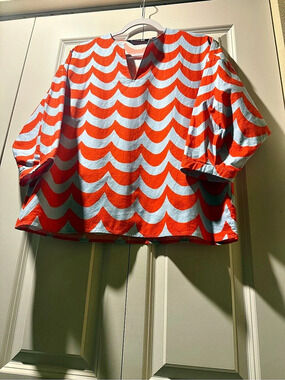UNIQLO x Marimekko Wave Print 3/4 Sleeve Shirt Orange Blue S
